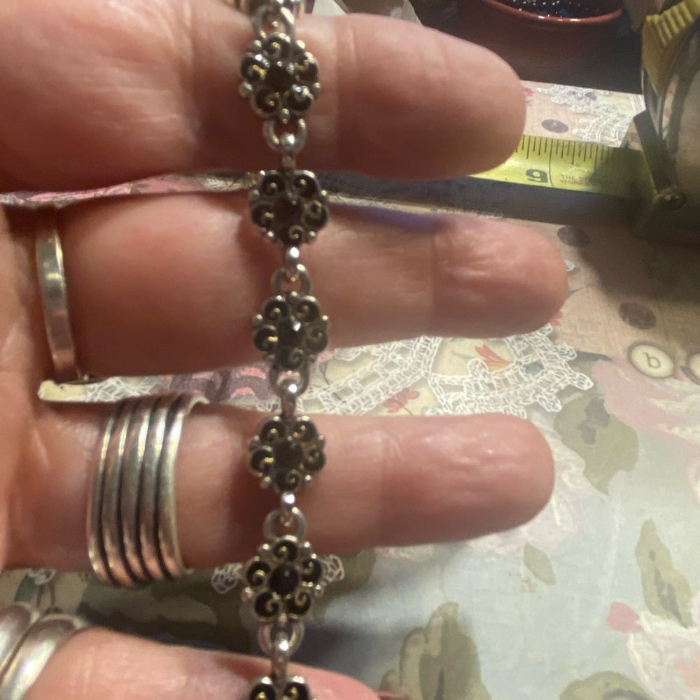 BRIGHTON RARE MIDNIGHT GARDEN OF EDEN FLORAL LINK BRACELET COMES WITH BAG